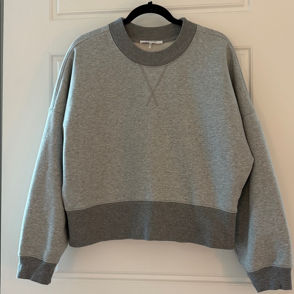 Frame Sweatshirt Grey Oversized Crew Neck Boxy Fit Cotton Blend Size L